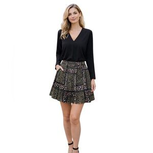ESQUALO ANIMAL PRINT PLEATED CREPE SKIRT